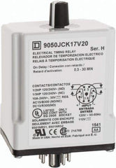 Square D - 0.3 to 30 min Delay, DPDT Time Delay Relay - 10 Contact Amp, 110 VDC & 120 VAC - USA Tool & Supply