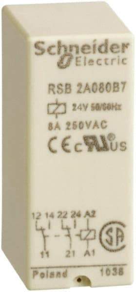 Schneider Electric - 2,000 VA Power Rating, Electromechanical Plug-in General Purpose Relay - 8 Amp at 250 VAC & 28 VDC, 2CO, 24 VAC - USA Tool & Supply