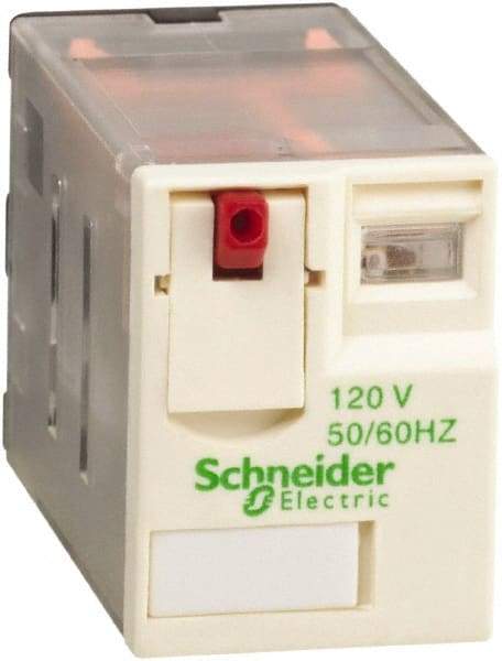 Schneider Electric - 1,500 VA Power Rating, Electromechanical Plug-in General Purpose Relay - 3 Amp at 250 VAC & 28 VDC, 6 at 250/277 VAC & 28 VDC, 8 Amp at 30 VDC, 4CO, 120 VAC at 50/60 Hz - USA Tool & Supply