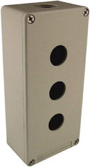 Schneider Electric - 3 Hole, 1.58 Inch Hole Diameter, Zinc Alloy Pushbutton Switch Enclosure - 6.9 Inch High x 3.15 Inch Wide x 2.03 Inch Deep, 4, 13 NEMA Rated - USA Tool & Supply