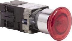 Schneider Electric - 22mm Mount Hole, Extended Mushroom Head, Pushbutton Switch Only - Round, Red Pushbutton, Maintained (MA), Momentary (MO), On-Off-On - USA Tool & Supply