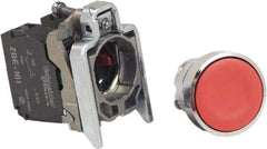 Schneider Electric - 22mm Mount Hole, Pushbutton Switch with Contact Block - Round, Red Pushbutton, Nonilluminated, Momentary (MO), Anticorrosive, Dust Resistant and Vaportight - USA Tool & Supply