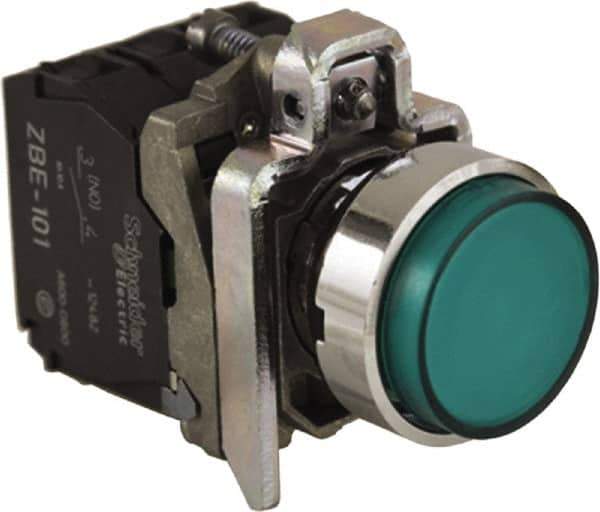 Schneider Electric - 0.87 Inch Mount Hole, Extended Straight, Pushbutton Switch - Round, Green Pushbutton, Illuminated, Momentary (MO), Anticorrosive, Dust Resistant and Vaportight - USA Tool & Supply