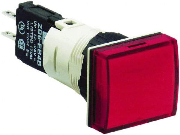 Schneider Electric - 12-24 VAC/VDC Red Lens LED Pilot Light - Rectangle Lens, Quick Connect Connector, 24mm Wide, Vibration Resistant - USA Tool & Supply