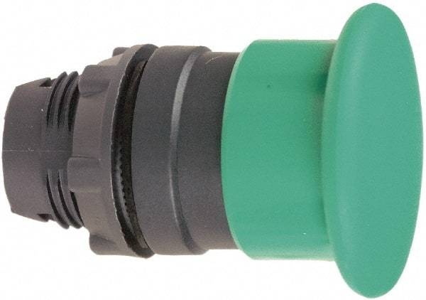 Schneider Electric - 22mm Mount Hole, Extended Mushroom Head, Pushbutton Switch Only - Round, Green Pushbutton, Nonilluminated, Momentary (MO) - USA Tool & Supply