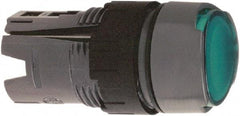 Schneider Electric - 16mm Mount Hole, Flush, Pushbutton Switch Only - Round, Green Pushbutton, Illuminated, Maintained (MA), Vibration Resistant - USA Tool & Supply