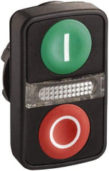 Schneider Electric - 22mm Mount Hole, Flush, Pushbutton Switch Only - Rectangle, Green and Red Pushbutton, Illuminated, Momentary (MO), On-Off, Shock and Vibration Resistant - USA Tool & Supply