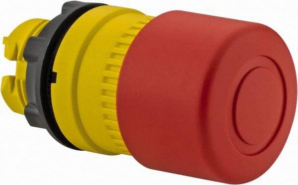Schneider Electric - 22mm Mount Hole, Extended Mushroom Head, Pushbutton Switch Only - Round, Red Pushbutton, Nonilluminated, Trigger Action, Off, Shock and Vibration Resistant - USA Tool & Supply