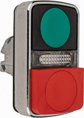 Schneider Electric - 22mm Mount Hole, Extended Straight, Flush, Pushbutton Switch Only - Rectangle, Green and Red Pushbutton, Illuminated, Momentary (MO), On-Off, Shock and Vibration Resistant - USA Tool & Supply