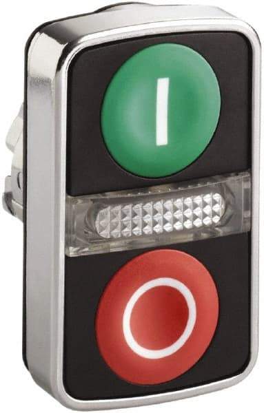 Schneider Electric - 22mm Mount Hole, Flush, Pushbutton Switch Only - Rectangle, Green and Red Pushbutton, Illuminated, Momentary (MO), On-Off, Shock and Vibration Resistant - USA Tool & Supply