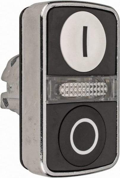 Schneider Electric - 22mm Mount Hole, Flush, Pushbutton Switch Only - Rectangle, White and Black Pushbutton, Illuminated, Momentary (MO), On-Off, Shock and Vibration Resistant - USA Tool & Supply