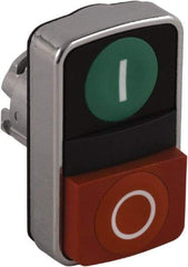 Schneider Electric - 22mm Mount Hole, Extended Straight, Flush, Pushbutton Switch Only - Rectangle, Green and Red Pushbutton, Nonilluminated, Momentary (MO), On-Off, Shock and Vibration Resistant - USA Tool & Supply