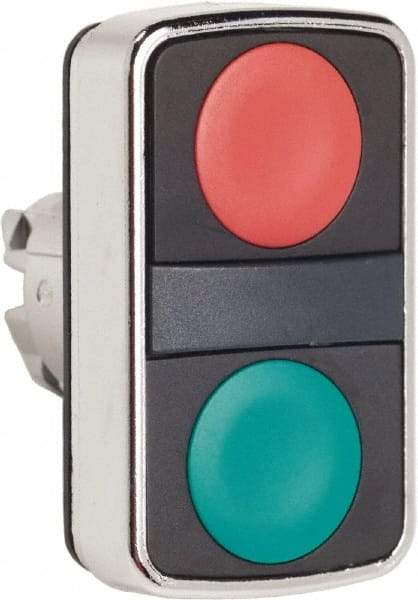Schneider Electric - 22mm Mount Hole, Flush, Pushbutton Switch Only - Rectangle, Green and Red Pushbutton, Nonilluminated, Momentary (MO), On-Off, Shock and Vibration Resistant - USA Tool & Supply