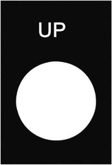 Schneider Electric - Rectangular, PVC Legend Plate - Up - Black Background, White Letters, 22mm Hole Diameter, 30mm Wide x 40mm High - USA Tool & Supply