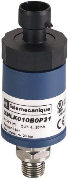 Square D - 1/4-18 NPT (Male) Connector, 24 VDC, 100 psi Sensor, Shock and Vibration Resistant, Analog, Control Circuit Pressure Sensor - 2.5787 Inch Long x 1.417 Inch Wide, IP65, For Use with Air, Fresh Water - USA Tool & Supply