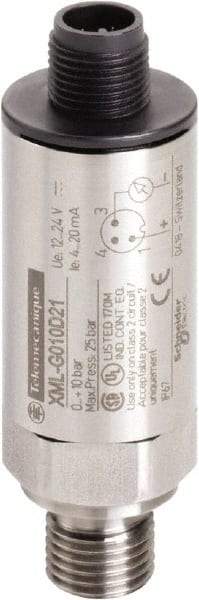 Square D - 1/4-18 NPT (Male) Connector, 24 VDC, -1 Bar Sensor, Shock and Vibration Resistant, Analog, Control Circuit Pressure Sensor - 2.7 Inch Long x 0.9 Inch Wide, IP66, IP67, For Use with Air, Corrosive Fluid, Fresh Water, Hydraulic Oil - USA Tool & Supply