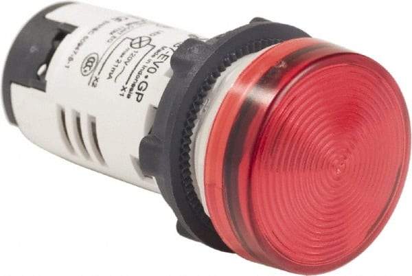 Schneider Electric - 120 VAC Red Lens LED Pilot Light - Round Lens, Screw Clamp Connector, 29mm Wide, Shock Resistant, Vibration Resistant - USA Tool & Supply