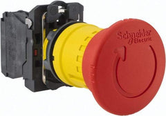 Schneider Electric - 22mm Mount Hole, Extended Mushroom Head, Pushbutton Switch Only - Round, Red Pushbutton, Nonilluminated, Maintained (MA), Off, Shock and Vibration Resistant - USA Tool & Supply