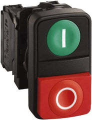 Schneider Electric - 22mm Mount Hole, Extended Straight, Flush, Pushbutton Switch Only - Rectangle, Green and Red Pushbutton, Nonilluminated, Momentary (MO), Shock and Vibration Resistant - USA Tool & Supply