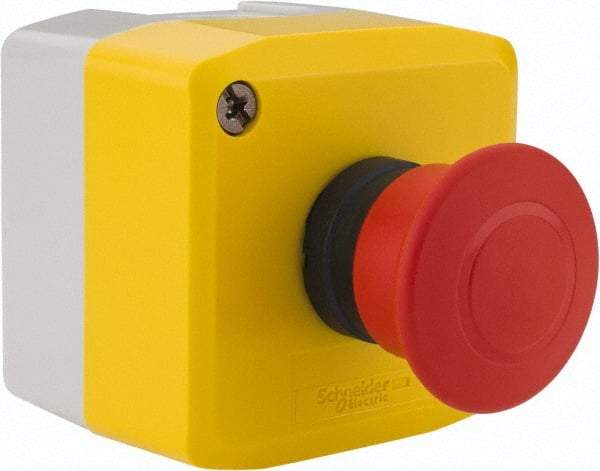 Schneider Electric - 1 Operator, Mushroom Head Control Station - No Legend (Legend), Push-Pull Switch, NC Contact, NEMA 13, 4X - USA Tool & Supply