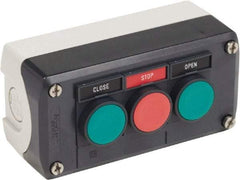 Schneider Electric - 3 Operator, Flush Pushbutton Control Station - Open-Stop-Close (Legend), Momentary Switch, 2NO/NC Contact, NEMA 1, 13, 4, 4X - USA Tool & Supply