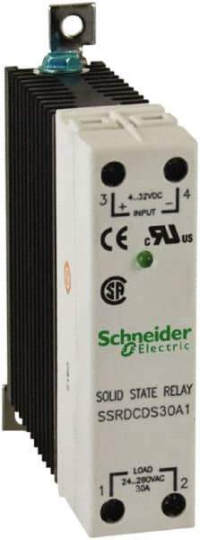 Schneider Electric - 4-32 VDC, Solid State Screw General Purpose Relay - 30 Amp at 280 VAC, SPST, 22.5mm Wide x 98.8mm High x 97.7mm Deep - USA Tool & Supply