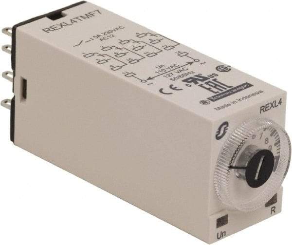 Schneider Electric - 14 Pin, 100 hr Delay, Multiple Range 4PDT Time Delay Relay - 5 Contact Amp, 120 VAC, Knob - USA Tool & Supply