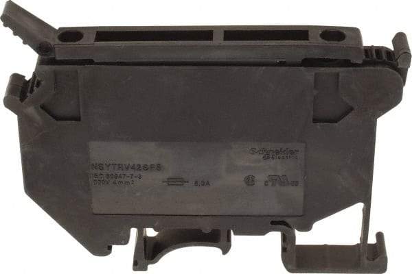 Schneider Electric - 1 Pole, 500 Volt, 6.3 Amp, -40 to 266°F, DIN Rail Mount, Polyamide Fused Terminal Block - 3 Contacts, 26 to 10 AWG Compatibility, 56-1/2mm High - USA Tool & Supply