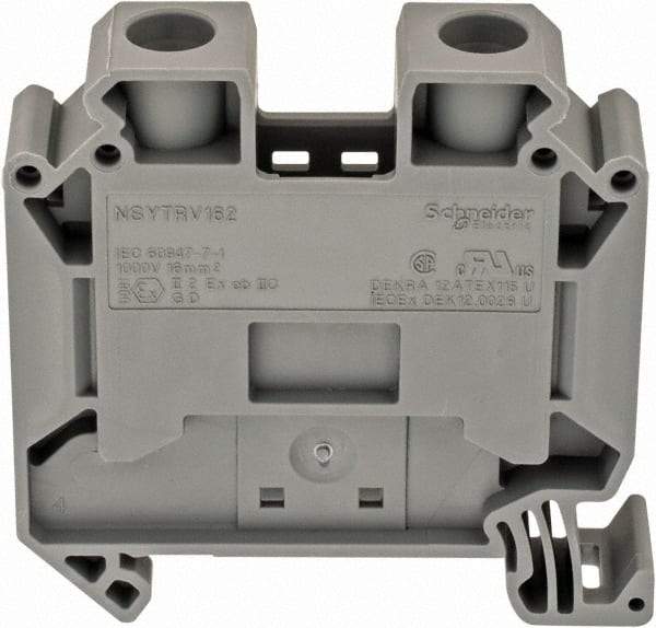 Schneider Electric - 1 Pole, 1,000 Volt, 101 Amp, -40 to 266°F, DIN Rail Mount, Polyamide Passthrough Terminal Block - 2 Contacts, 16 to 4 AWG Compatibility, 55mm High - USA Tool & Supply