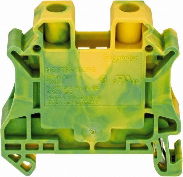 Schneider Electric - 1 Pole, 1,000 Volt, 76 Amp, -40 to 266°F, DIN Rail Mount, Polyamide Grounding Terminal Block - 2 Contacts, 20 to 6 AWG Compatibility, 47-1/2mm High - USA Tool & Supply