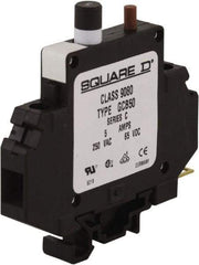 Square D - 5 Amp, 250 VAC, 65 VDC, 1 Pole, DIN Rail Mount Circuit Protector - Thermal Magnetic Trip, 16-10 AWG, 64mm Deep x 80mm High x - USA Tool & Supply