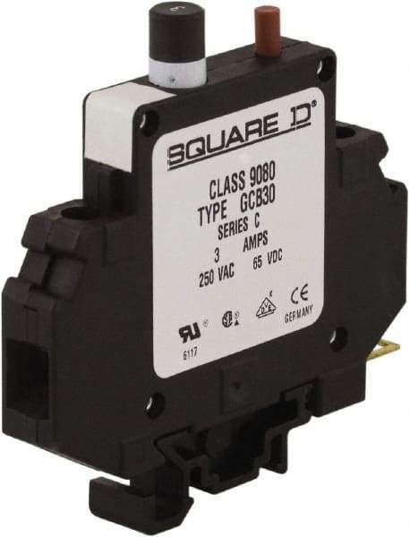 Square D - 3 Amp, 250 VAC, 65 VDC, 1 Pole, DIN Rail Mount Circuit Protector - Thermal Magnetic Trip, 16-10 AWG, 64mm Deep x 80mm High x - USA Tool & Supply