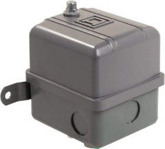 Square D - 1 NEMA Rated, DPST, 80 to 100 psig, Vacuum Switch Pressure and Level Switch - Adjustable Pressure, 575 VAC, 1/4 Inch NPSF Connector, Screw Terminal, For Use with Air Compressors, Electrically Driven Water Pumps - USA Tool & Supply