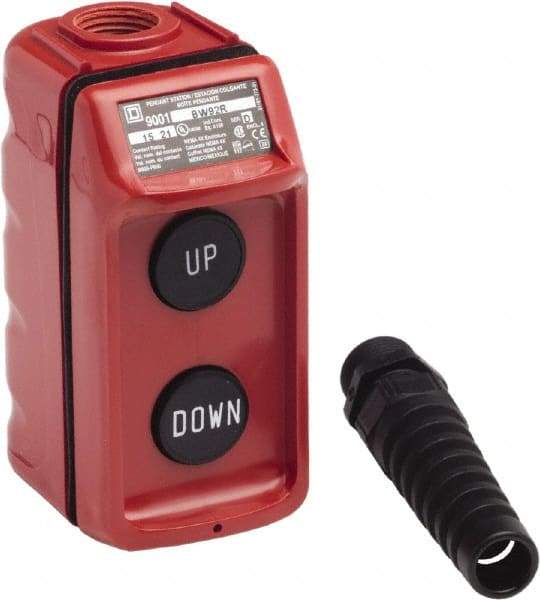 Schneider Electric - 2 Operator, Pushbutton Pendant Control Station - Up-Down (Legend), Momentary Switch, 4NO Contact, NEMA 1, 3, 3R, 4, 4X - USA Tool & Supply