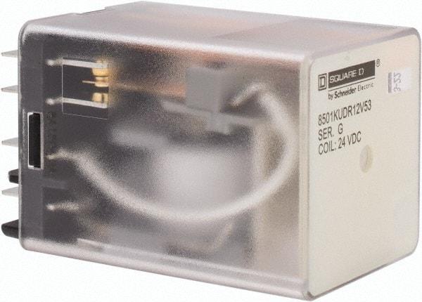 Square D - 8 Pins, 1 hp at 277 Volt & 1/3 hp at 120 Volt, 3 VA Power Rating, Square Electromechanical Plug-in General Purpose Relay - 10 Amp at 250 VAC, DPDT, 24 VDC, 34.9mm Wide x 50mm High x 35.4mm Deep - USA Tool & Supply