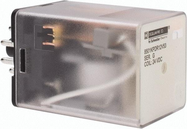 Square D - 8 Pins, 1 hp at 277 Volt & 1/3 hp at 120 Volt, 3 VA Power Rating, Octal Electromechanical Plug-in General Purpose Relay - 10 Amp at 250 VAC, DPDT, 24 VDC, 34.9mm Wide x 50.3mm High x 35.4mm Deep - USA Tool & Supply