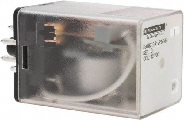 Square D - 8 Pins, 1 hp at 277 Volt & 1/3 hp at 120 Volt, 3 VA Power Rating, Octal Electromechanical Plug-in General Purpose Relay - 10 Amp at 250 VAC, DPDT, 12 VDC, 34.9mm Wide x 50.3mm High x 35.4mm Deep - USA Tool & Supply