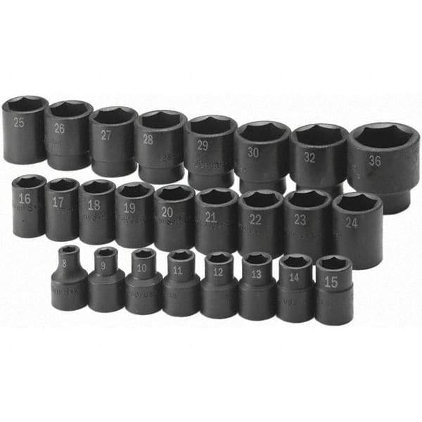 SK - 1/2" Drive Standard Impact Socket Set - 8 to 36mm, Metric Measurement Standard - USA Tool & Supply