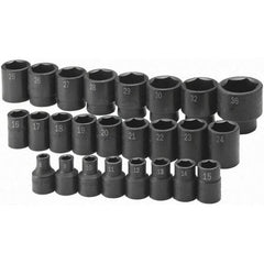 SK - 1/2" Drive Standard Impact Socket Set - 8 to 36mm, Metric Measurement Standard - USA Tool & Supply