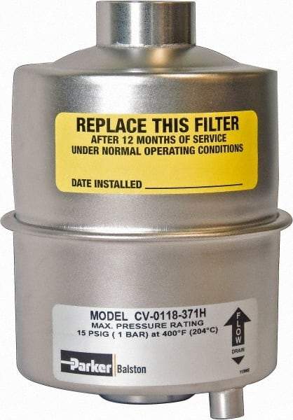 Parker - 1/2 NPT Air Compressor Inlet Filter - 3 CFM, 2.9" Diam x 4.4" High, Use with Welch Pump Models #1400, 1405, 8907 - USA Tool & Supply