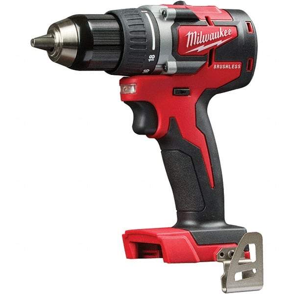 Milwaukee Tool - 18 Volt 1/2" Chuck Pistol Grip Handle Cordless Drill - 0-1800 RPM, Single-Sleeve Ratcheting Chuck, Reversible, Lithium-Ion Batteries Not Included - USA Tool & Supply