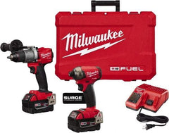 Milwaukee Tool - 18 Volt Cordless Tool Combination Kit - Includes Hammer Drill & 1/4" Hex Impact Driver, Lithium-Ion Battery Included - USA Tool & Supply