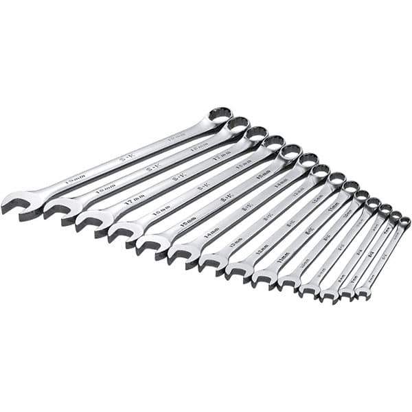 SK - 14 Piece, Combination Wrench Set - Metric System of Measurement, Chrome Finish - USA Tool & Supply