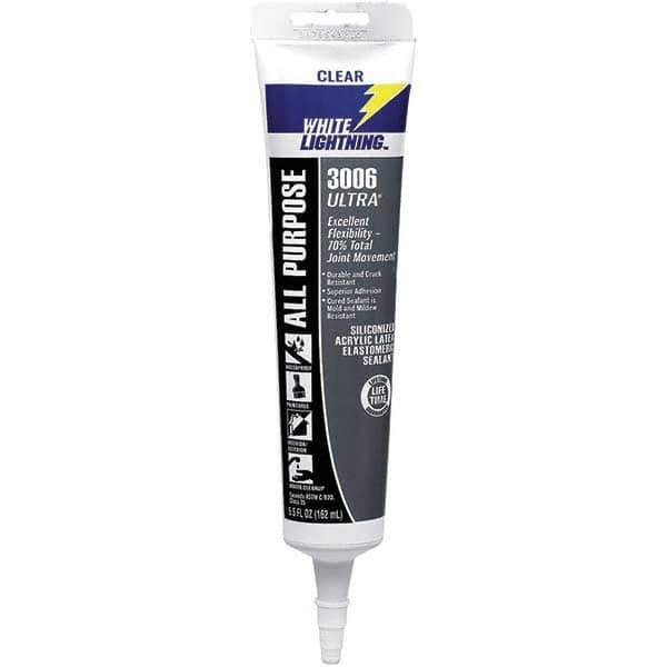 White Lightning - 5.5 oz Tube Clear Acrylic & Latex Sealant - -30 to 180°F Operating Temp, 45 min Tack Free Dry Time, 5 to 7 Days Full Cure Time - USA Tool & Supply