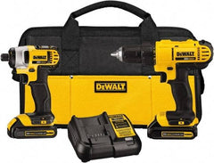 DeWALT - 20 Volt Cordless Tool Combination Kit - Includes 1/2" Drill/Driver & 1/4" Impact Driver, Lithium-Ion Battery Included - USA Tool & Supply