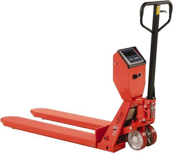 Vestil - 5,000 Lb Capacity, 7-1/2" Lift Scale Pallet Truck - 3" Min Lift Height, 48" Fork Length x 22-3/8" Fork Width, 22-1/2" Overall Width - USA Tool & Supply