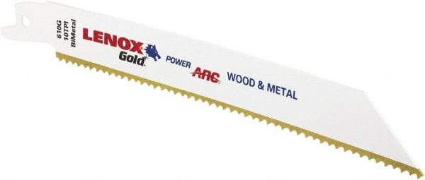 Lenox - 6" Long x 3/4" Thick, Bi-Metal Reciprocating Saw Blade - Tapered Profile, 10 TPI, Toothed Edge, Universal Shank - USA Tool & Supply