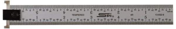 SPI - 18" Long, 1/64, 1/32" and 0.5, 1mm Graduation, Tool Steel Rule - English/Metric Graduation Style, 1-1/8" Wide, Silver, Satin Chrome Finish - USA Tool & Supply