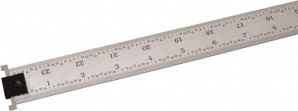 SPI - 24" Long, 1/100, 1/64, 1/50, 1/32" Graduation, Tool Steel Rule - 16R Graduation Style, 1-1/8" Wide, Silver, Satin Chrome Finish - USA Tool & Supply