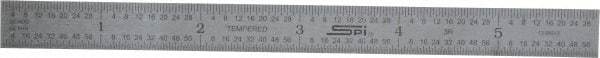 SPI - 6" Long, 1/64, 1/50, 1/32, 1/10" Graduation, Flexible Steel Rule - 3R Graduation Style, 1/2" Wide, Silver, Satin Chrome Finish - USA Tool & Supply